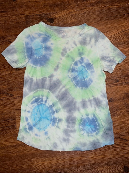 Tops - Handmade Geode Tie-Dye Retro Short Sleeve Shirt Cotton Y2K Blue Green Size L